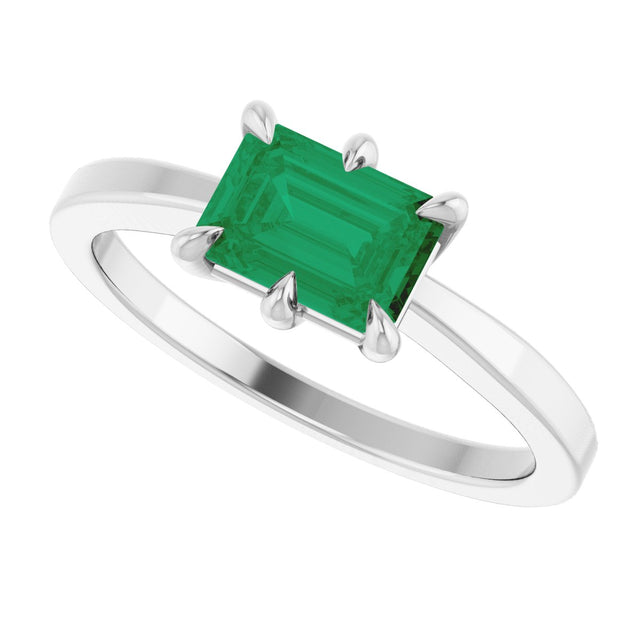 14K Gold Emerald Lab-Grown Emerald Solitaire Ring – 7x5mm - White Gold - view 5