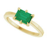 14K Gold Emerald Lab-Grown Emerald Solitaire Ring – 7x5mm - Yellow Gold - view 5