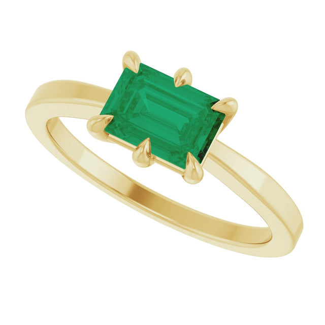 14K Gold Emerald Lab-Grown Emerald Solitaire Ring – 7x5mm - Yellow Gold - view 5