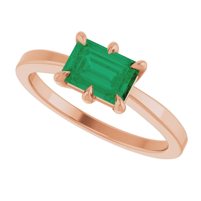 14K Gold Emerald Lab-Grown Emerald Solitaire Ring – 7x5mm - Rose Gold - view 5
