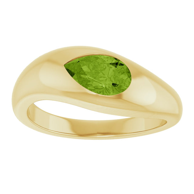 14K Gold Pear Natural Peridot Solitaire Ring – 8x5mm - Yellow Gold - view 3