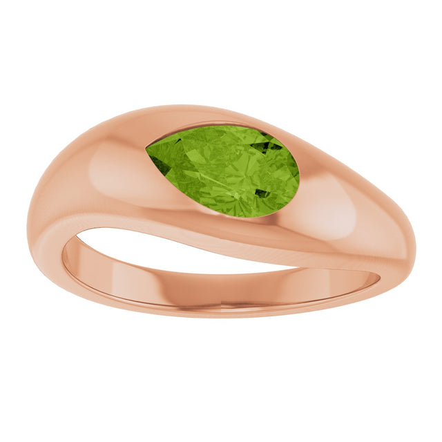 14K Gold Pear Natural Peridot Solitaire Ring – 8x5mm - Rose Gold - view 3