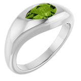 Platinum Pear Natural Peridot Solitaire Ring – 8x5mm