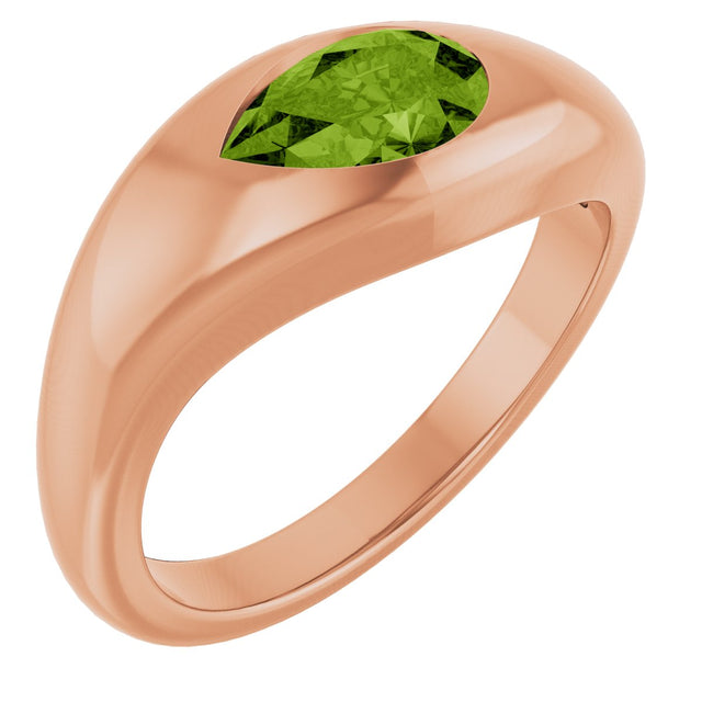14K Gold Pear Natural Peridot Solitaire Ring – 8x5mm - Rose Gold
