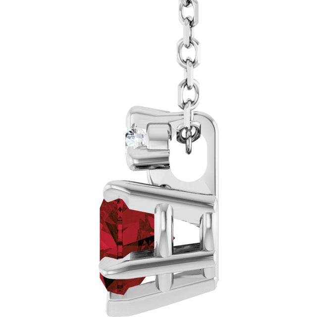 Platinum Natural Mozambique Garnet & Natural Diamond Accented Heart Necklace or Pendant – 0.03 CTW - view 3