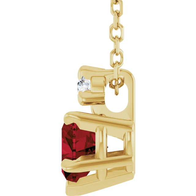 14K Gold Natural Mozambique Garnet & Natural Diamond Accented Heart Necklace or Pendant – 0.03 CTW - Yellow Gold - view 3
