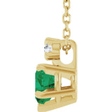 14K Gold Lab-Grown Emerald & Natural Diamond Accented Heart Necklace or Pendant - Yellow Gold - view 3