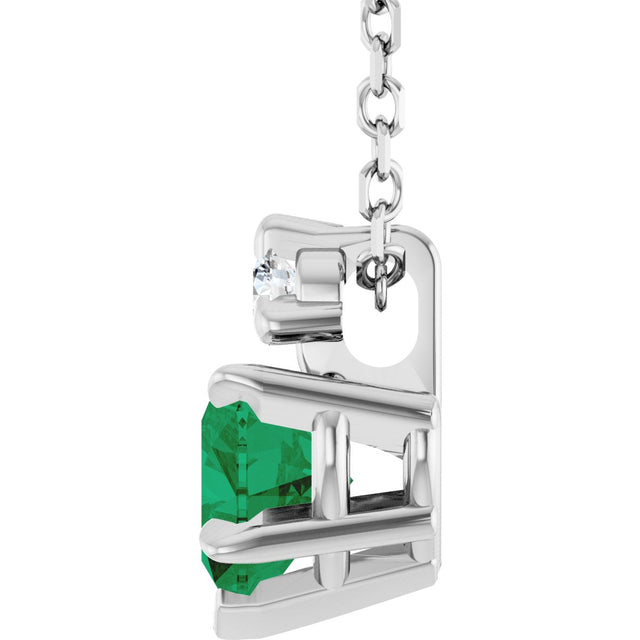 Platinum Lab-Grown Emerald & Natural Diamond Accented Heart Necklace or Pendant - view 3