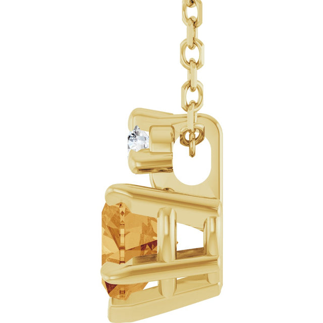 14K Gold Natural Citrine & Natural Diamond Accented Heart Necklace or Pendant - Yellow Gold - view 3