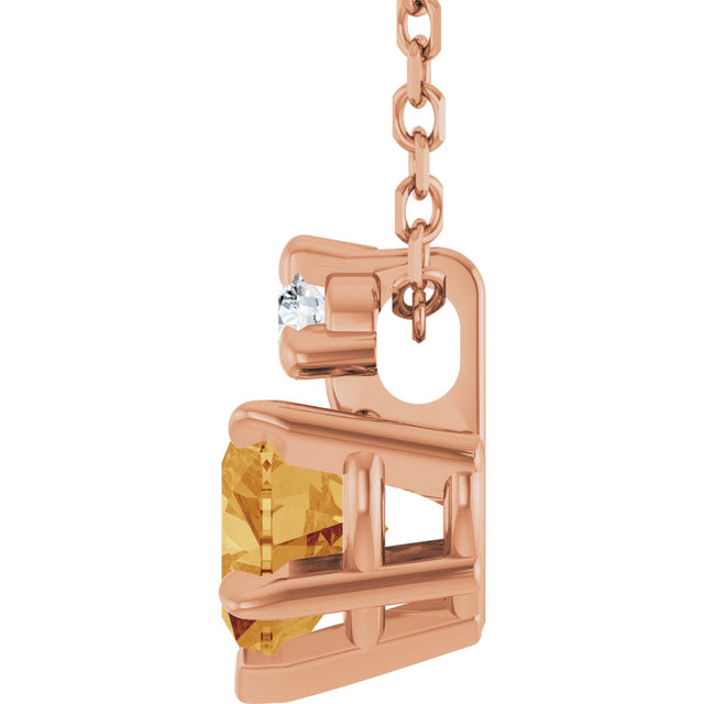 14K Gold Natural Citrine & Natural Diamond Accented Heart Necklace or Pendant - Rose Gold - view 3