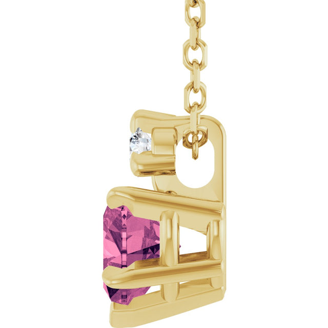 14K Gold Natural Pink Tourmaline & Natural Diamond Accented Heart Necklace or Pendant – 0.03 CTW - Yellow Gold - view 3