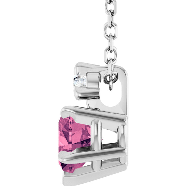 Platinum Natural Pink Tourmaline & Natural Diamond Accented Heart Necklace or Pendant – 0.03 CTW - view 3