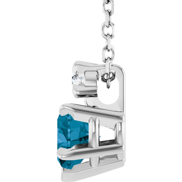 14K Gold Natural London Blue Topaz & Natural Diamond Accented Heart Necklace or Pendant – 0.03 CTW - White Gold - view 3