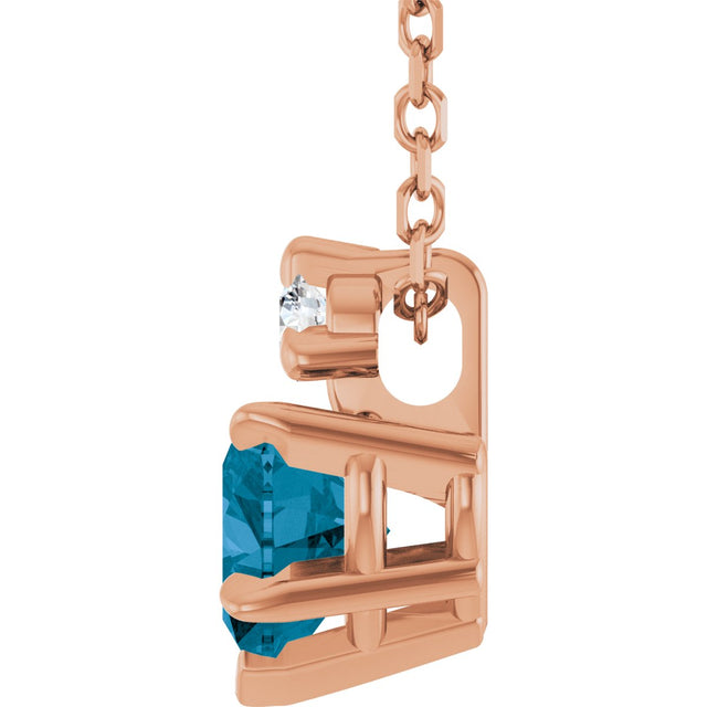 14K Gold Natural London Blue Topaz & Natural Diamond Accented Heart Necklace or Pendant – 0.03 CTW - Rose Gold - view 3
