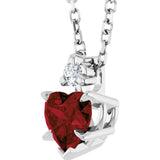 14K Gold Natural Mozambique Garnet & Natural Diamond Accented Heart Necklace or Pendant – 0.03 CTW - White Gold - view 2