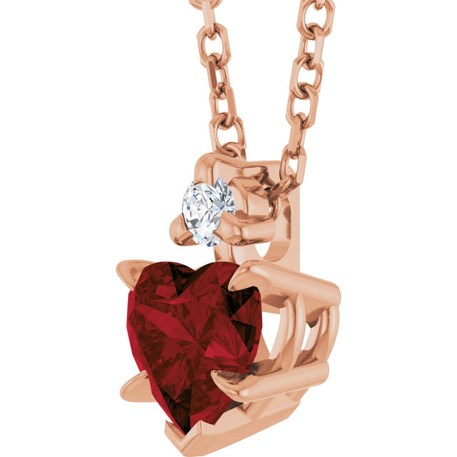 14K Gold Natural Mozambique Garnet & Natural Diamond Accented Heart Necklace or Pendant – 0.03 CTW - Rose Gold - view 2