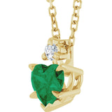 14K Gold Lab-Grown Emerald & Natural Diamond Accented Heart Necklace or Pendant - Yellow Gold - view 2