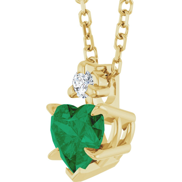 14K Gold Lab-Grown Emerald & Natural Diamond Accented Heart Necklace or Pendant - Yellow Gold - view 2