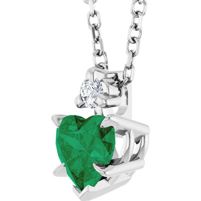 Platinum Lab-Grown Emerald & Natural Diamond Accented Heart Necklace or Pendant - view 2