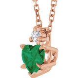 14K Gold Lab-Grown Emerald & Natural Diamond Accented Heart Necklace or Pendant - Rose Gold - view 2