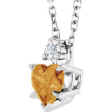 14K Gold Natural Citrine & Natural Diamond Accented Heart Necklace or Pendant - White Gold - view 2