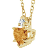 14K Gold Natural Citrine & Natural Diamond Accented Heart Necklace or Pendant - Yellow Gold - view 2