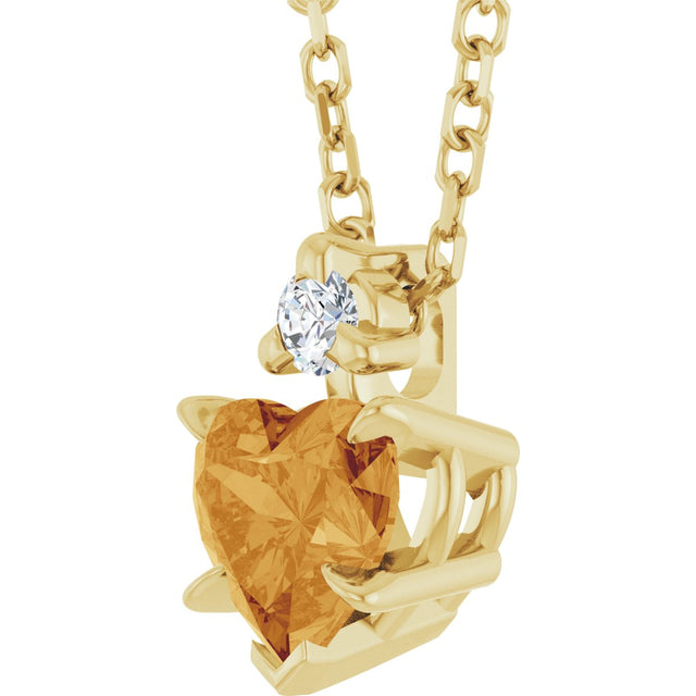 14K Gold Natural Citrine & Natural Diamond Accented Heart Necklace or Pendant - Yellow Gold - view 2