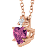 14K Gold Natural Pink Tourmaline & Natural Diamond Accented Heart Necklace or Pendant – 0.03 CTW - Rose Gold - view 2