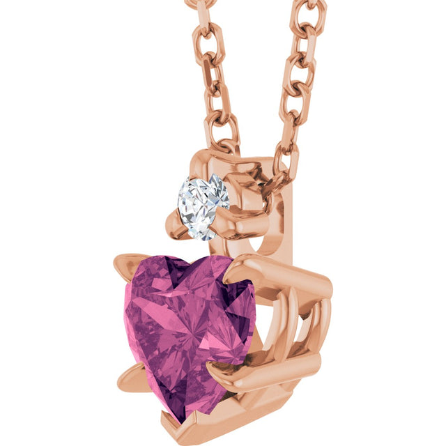 14K Gold Natural Pink Tourmaline & Natural Diamond Accented Heart Necklace or Pendant – 0.03 CTW - Rose Gold - view 2