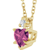 14K Gold Natural Pink Tourmaline & Natural Diamond Accented Heart Necklace or Pendant – 0.03 CTW - Yellow Gold - view 2