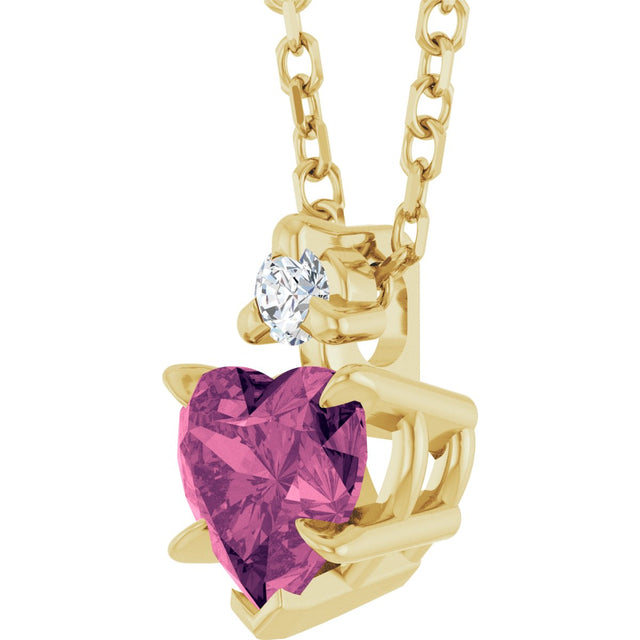 14K Gold Natural Pink Tourmaline & Natural Diamond Accented Heart Necklace or Pendant – 0.03 CTW - Yellow Gold - view 2