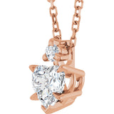 14K Gold Natural White Sapphire & Natural Diamond Accented Heart Necklace or Pendant – 0.03 CTW - Rose Gold - view 2