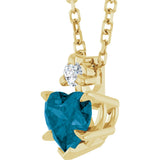 14K Gold Natural London Blue Topaz & Natural Diamond Accented Heart Necklace or Pendant – 0.03 CTW - Yellow Gold - view 2