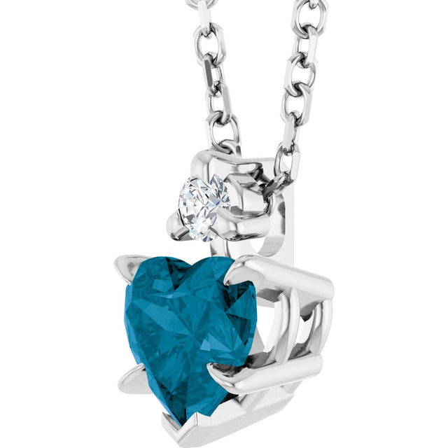 14K Gold Natural London Blue Topaz & Natural Diamond Accented Heart Necklace or Pendant – 0.03 CTW - White Gold - view 2
