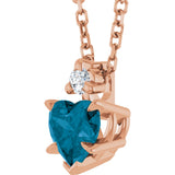 14K Gold Natural London Blue Topaz & Natural Diamond Accented Heart Necklace or Pendant – 0.03 CTW - Rose Gold - view 2