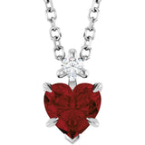 14K Gold Natural Mozambique Garnet & Natural Diamond Accented Heart Necklace or Pendant – 0.03 CTW - White Gold