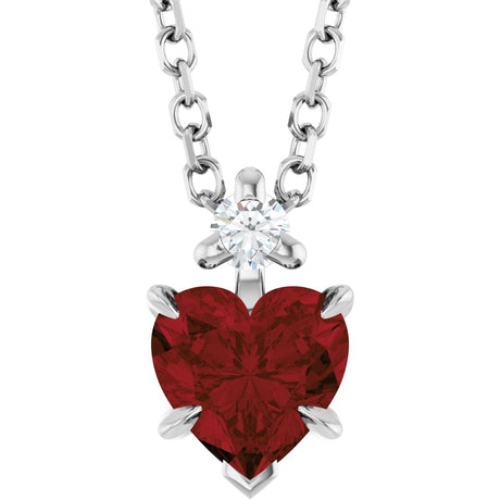 14K Gold Natural Mozambique Garnet & Natural Diamond Accented Heart Necklace or Pendant – 0.03 CTW - White Gold