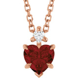 14K Gold Natural Mozambique Garnet & Natural Diamond Accented Heart Necklace or Pendant – 0.03 CTW - Rose Gold