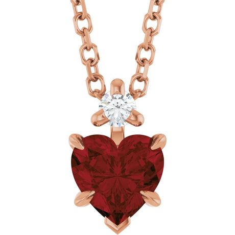14K Gold Natural Mozambique Garnet & Natural Diamond Accented Heart Necklace or Pendant – 0.03 CTW - Rose Gold