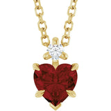14K Gold Natural Mozambique Garnet & Natural Diamond Accented Heart Necklace or Pendant – 0.03 CTW - Yellow Gold