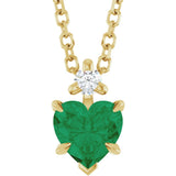 14K Gold Lab-Grown Emerald & Natural Diamond Accented Heart Necklace or Pendant - Yellow Gold