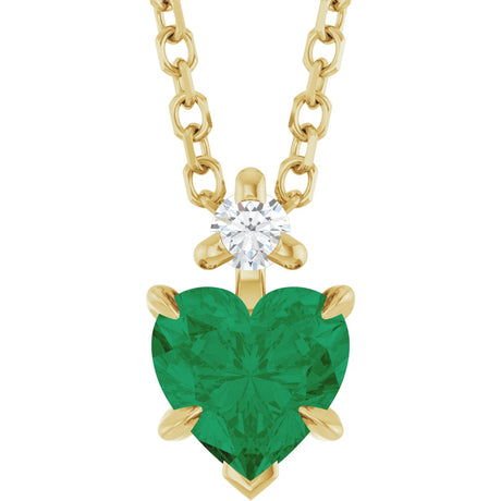 14K Gold Lab-Grown Emerald & Natural Diamond Accented Heart Necklace or Pendant - Yellow Gold