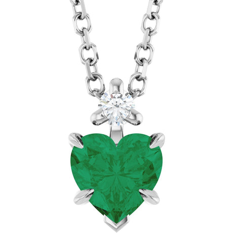 Platinum Lab-Grown Emerald & Natural Diamond Accented Heart Necklace or Pendant