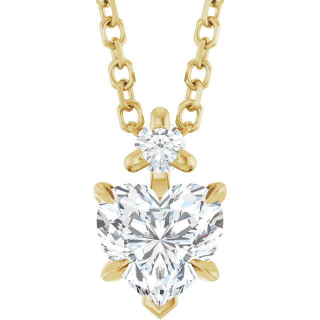 14K Gold Natural White Sapphire & Natural Diamond Accented Heart Necklace or Pendant – 0.03 CTW - Yellow Gold