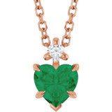 14K Gold Lab-Grown Emerald & Natural Diamond Accented Heart Necklace or Pendant - Rose Gold