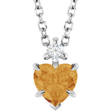 Platinum Natural Citrine & Natural Diamond Accented Heart Necklace or Pendant