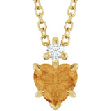 14K Gold Natural Citrine & Natural Diamond Accented Heart Necklace or Pendant - Yellow Gold