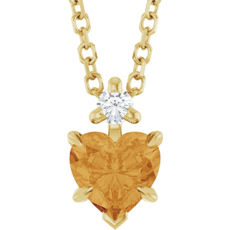14K Gold Natural Citrine & Natural Diamond Accented Heart Necklace or Pendant - Yellow Gold