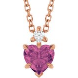 14K Gold Natural Pink Tourmaline & Natural Diamond Accented Heart Necklace or Pendant – 0.03 CTW - Rose Gold