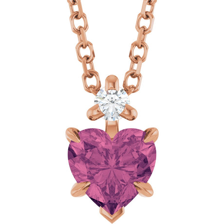 14K Gold Natural Pink Tourmaline & Natural Diamond Accented Heart Necklace or Pendant – 0.03 CTW - Rose Gold